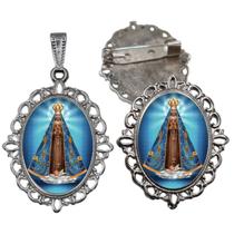 Broche com Relicario Cor Prata Nossa Senhorada Aparecida Terno Noivo lapela Qualidade Resinado Alto Padrão Casamentos
