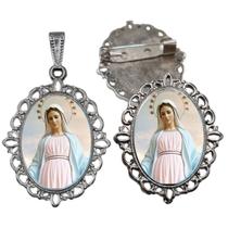 Broche com Relicario Cor Prata Rainha da Paz Terno Noivo lapela Qualidade Resinado Alto Padrão Casamentos