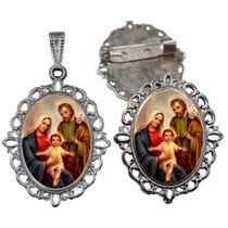 Broche com Relicario Cor Prata Sagrada Familia Terno Noivo lapela Qualidade Resinado Alto Padrão Casamentos