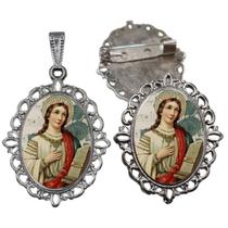 Broche com Relicario Cor Prata Santa Cecilia Terno Noivo lapela Qualidade Resinado Alto Padrão Casamentos