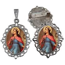 Broche com Relicario Cor Prata Santa Filomena Terno Noivo lapela Qualidade Resinado Alto Padrão Casamentos Broche com Relicario Cor Prata Santa Filomena Terno Noivo lapela Qualidade Resinado Alto Padrão Casamentos