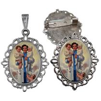 Broche com Relicario Cor Prata Santa Gianna Terno Noivo lapela Qualidade Resinado Alto Padrão Casamentos