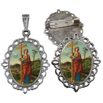 Broche com Relicario Cor Prata Santa Helena Terno Noivo lapela Qualidade Resinado Alto Padrão Casamentos