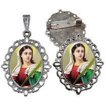 Broche com Relicario Cor Prata Santa Luzia Terno Noivo lapela Qualidade Resinado Alto Padrão Casamentos
