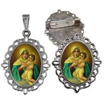 Broche com Relicario Cor Prata Santa Mãe Rainha Terno Noivo lapela Qualidade Resinado Alto Padrão Casamentos