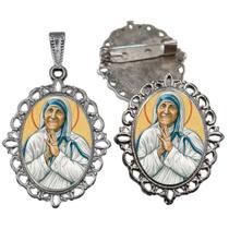 Broche com Relicario Cor Prata Santa Teresa de Calcutá Terno Noivo lapela Qualidade Resinado Alto Padrão Casamentos