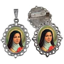 Broche com Relicario Cor Prata Santa Teresinha Terno Noivo lapela Qualidade Resinado Alto Padrão Casamentos