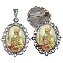 Broche com Relicario Cor Prata Santo Agostinho Terno Noivo lapela Qualidade Resinado Alto Padrão Casamentos
