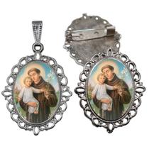 Broche com Relicario Cor Prata Santo Antonio Terno Noivo lapela Qualidade Resinado Alto Padrão Casamentos