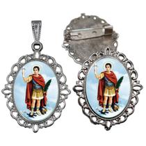 Broche com Relicario Cor Prata Santo Expedito Terno Noivo lapela Qualidade Resinado Alto Padrão Casamentos