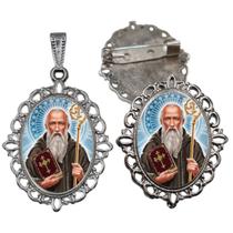 Broche com Relicario Cor Prata São Bento Terno Noivo lapela Qualidade Resinado Alto Padrão Casamentos