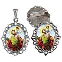 Broche com Relicario Cor Prata São Cristovão Terno Noivo lapela Qualidade Resinado Alto Padrão Casamentos Broche com Relicario Cor Prata São Cristovão Terno Noivo lapela Qualidade Resinado Alto Padrão Casamentos