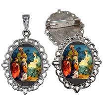 Broche com Relicario Cor Prata Tres Reis Magos Terno Noivo lapela Qualidade Resinado Alto Padrão Casamentos