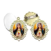 Broche com Relicario Dourado Coração de Maria Terno Noivo lapela Qualidade Resinado Alto Padrão Casamentos