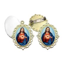 Broche com Relicario Dourado Coração Sagrado de Jesus Terno Noivo lapela Qualidade Resinado Alto Padrão Casamentos