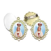 Broche com Relicario Dourado Nossa Senhora de Fatima Terno Noivo lapela Qualidade Resinado Alto Padrão Casamentos