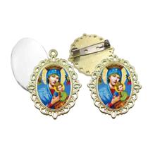 Broche com Relicario Dourado Nossa Senhora Perpetuo Socorro Terno Noivo lapela Qualidade Resinado Alto Padrão Casamento