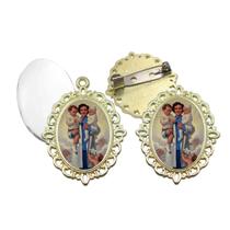 Broche com Relicario Dourado Santa Gianna Terno Noivo lapela Qualidade Resinado Alto Padrão Casamentos