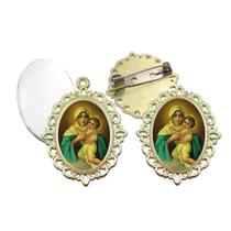 Broche com Relicario Dourado Santa Mãe Rainha Terno Noivo lapela Qualidade Resinado Alto Padrão Casamentos