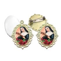 Broche com Relicario Dourado Santa Rita Terno Noivo lapela Qualidade Resinado Alto Padrão Casamentos
