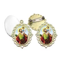 Broche com Relicario Dourado São Cristovão Terno Noivo lapela Qualidade Resinado Alto Padrão Casamentos Broche com Relicario Dourado São Cristovão Terno Noivo lapela Qualidade Resinado Alto Padrão Casamentos