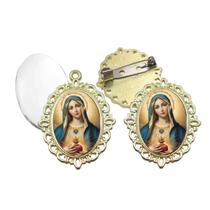 Broche com Relicario Dourado Virgem Maria Terno Noivo lapela Qualidade Resinado Alto Padrão Casamentos