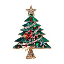 Broche de árvore de Natal bonito Pin delicado Xmas Elemento Brooch Pin com Rhinestone Fashion Coats Scarves Shirts Shirts Pin - Verde