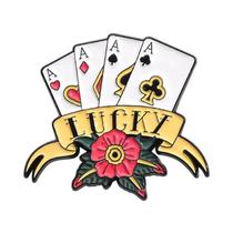 Broche De Esmalte Plum Block Com Tema De Cartas De Baralho, Poker E Xadrez, Joia Para Lapela