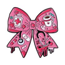Broche De Esmalte Rosa Com Laço Gótico De Halloween, Estetoscópio E Esqueleto Assustador, Romântico
