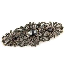Broche de Flor Boêmia com Cristais Cinza e Dourado - Ideal para Hijab e Casamento