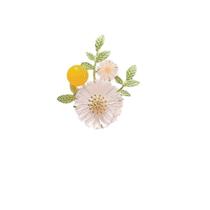 Broche de flor de margarida encantadora com miçanga amarela e folha verde