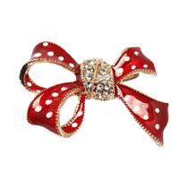 Broche De Laço Com Nó De Cristal Vermelho Para Mulheres E Meninas, Joia De Metal Para Lapela De