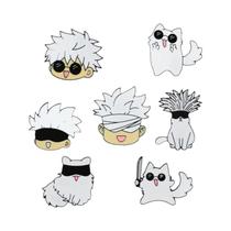 Broche De Liga Em Forma De Gato Tigre De Anime, 7 Peças, Personagem De Desenho Animado Com Óculos De