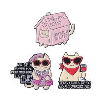 Broche De Metal Esmaltado Com Citação Espanhola E Gato Com Óculos De Sol, Joia Para Presente