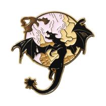 Broche De Metal Esmaltado Estilo Gótico Fantasia Céu Dragão Dourado Com Tema Literário