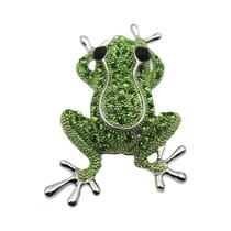 Broche de Sapo de Cristal Verde Luxuoso - Acessório para Casaco Feminino
