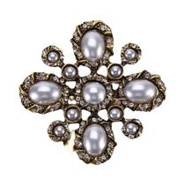 Broche de Strass e Pérolas Barrocas Luxuoso para Vestido de Festa e Casamento