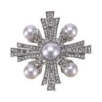 Broche de Strass e Pérolas Barrocas Luxuoso para Vestido de Festa e Casamento