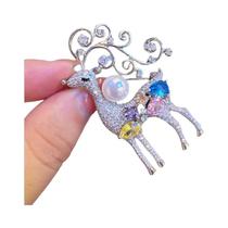 broche de veado de Natal colorido diamante alce zircão animal pino joia