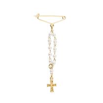Broche Dezena Pérola Creme Dourado com Cruz Broche Dezena Pérola Creme Dourado com Cruz