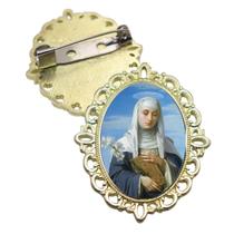 Broche Dourado Santa Catarina de Sena Terno Noivo lapela Qualidade Resinado Alto Padrão Casamentos