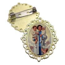 Broche Dourado Santa Gianna Terno Noivo lapela Qualidade Resinado Alto Padrão Casamentos