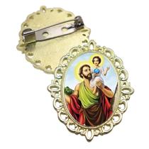 Broche Dourado São Cristovão Terno Noivo lapela Qualidade Resinado Alto Padrão Casamentos Broche Dourado São Cristovão Terno Noivo lapela Qualidade Resinado Alto Padrão Casamentos