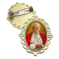 Broche Dourado São João Paulo ll Terno Noivo lapela Qualidade Resinado Alto Padrão Casamentos