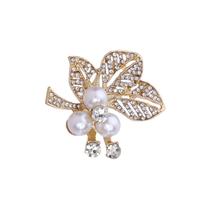Broche elegante em folha de pérola com strass para mulheres Broche elegante em folha de pérola com strass para mulheres