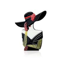 Broche Fashion Lady com chapéu de aba larga em liga acrílica Broche Fashion Lady com chapéu de aba larga em liga acrílica
