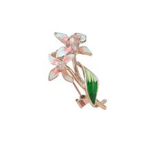 Broche Flor com Folhas Verdes e Zircônia - Broche Flor com Folhas Verdes e Zircônia -