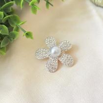 Broche Flor Prata com Pérola e Pedras Broche Flor Prata com Pérola e Pedras