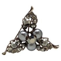 Broche Flor Strass e Pérola Grafite BRG0055