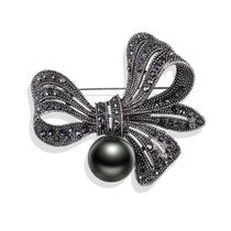 Broche Fuqimanman2020 Vintage Laço com Pérola Preta e Strass